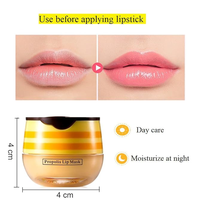 4 PCS Bee Lip Balm Honey Pot,Propolis Lip Mask Moisturizing Moisture Nourishing Dry & Chapped,Care and Reduces Lines, Exfoliating (Honey)
