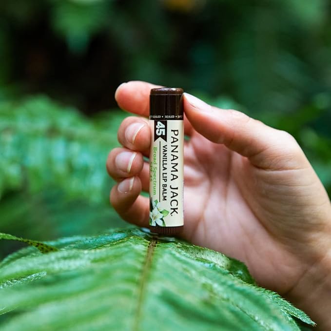 Panama Jack Sunscreen Lip Balm - SPF 45, Broad Spectrum UVA-UVB Sunscreen Protection, Prevents & Soothes Dry, Chapped Lips, Vanilla, 7-pack