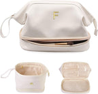 Wedding Gifts, Initial Makeup Bag, Daughter Gifts, Personalized Double Layer Cosmetic Bag with Makeup Brush Organizer, Large Capacity PU Leather Travel Toiletry Bag Cute Things for Girls