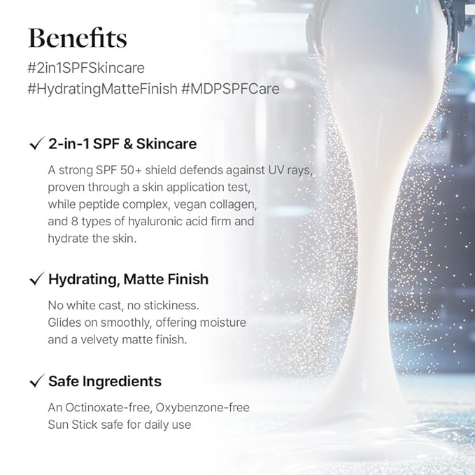 MDP+ Peptide 9 Bio Sunstick Pro | Korean Sunscreen Stick SPF 50+, Lightweight, Non-Greasy Broad Spectrum UV Protection for Face & Body