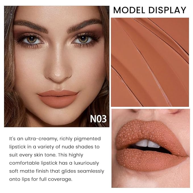 evpct 1Pcs Nude Light Brown Lipstick, Silky Velvet Matte Lipstick Pack Sets for Women, Long Lasting Smudge Proof Lipstick Lip Stain Makeup Kit matte lipstick 24 hours original N03