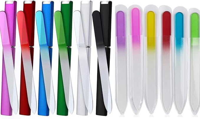 12 Pack Glass Nail Files with Case Crystal Glass Fingernail Files Double Sided Glass Nail File Mixed Color Manicure Set Christmas Gifts Stocking Stuffers