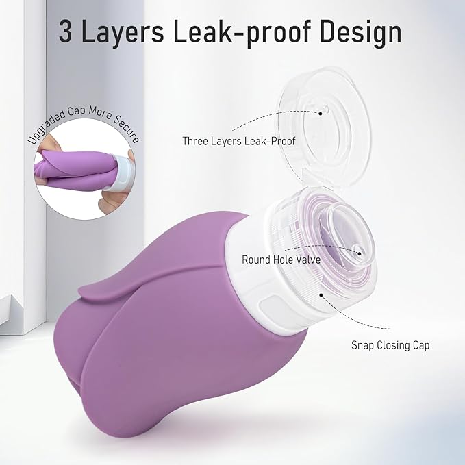 3 OZ Travel Bottles Leakproof for Travel TSA Approved & Refillable Mini Cream Containers Set 8 Pack – Silicone Squeeze Tube Rose Bottle for Shampoo Lotion Body Wash BPA Free with Bag, Purple