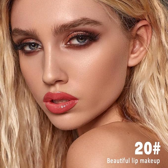 evpct Coral Nude Pink Shiny Longwear No-Budge Liquid Lip Color Lipstick Makeup, Highly Pigmented Color Instant Shine, Waterproof Long Lasting Lipstick Women Lip Stain Gloss with Lip Liner Brush, 20#