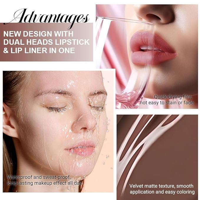 1Pcs 2 in 1 Nude Brown Matte Lip Liner and Liquid Lipstick Stain Makeup Set for women, Brown Long Lasting Smudge Proof Lip Tint Matte Finish Lip Gloss for All-Day Color Hold Easy to Use 25#