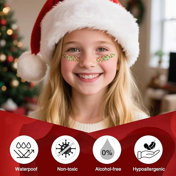 MEICOLY Christmas Face Glitter Stick,Hair Glitter for Women,Waterproof Sparkle Makeup Stocking Stuffers,Red Silver Green Body Glitter for Party Rave Costume Accessories