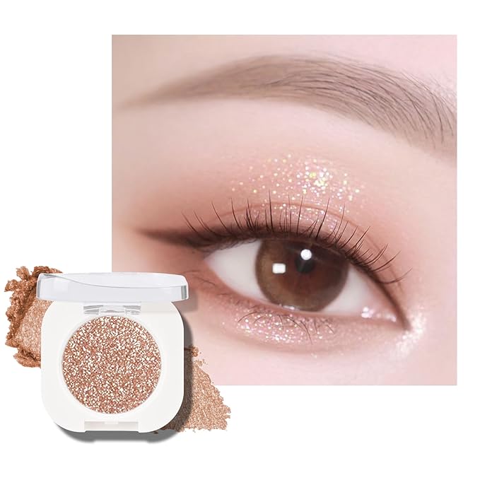 KYDA Single Glitter Eyeshadow, Champagne Glow Eyeshadow, Ultra-fine Lightweight Powder, Blendable Formula, Daily Glossy Eyes Makeup, Moonstone