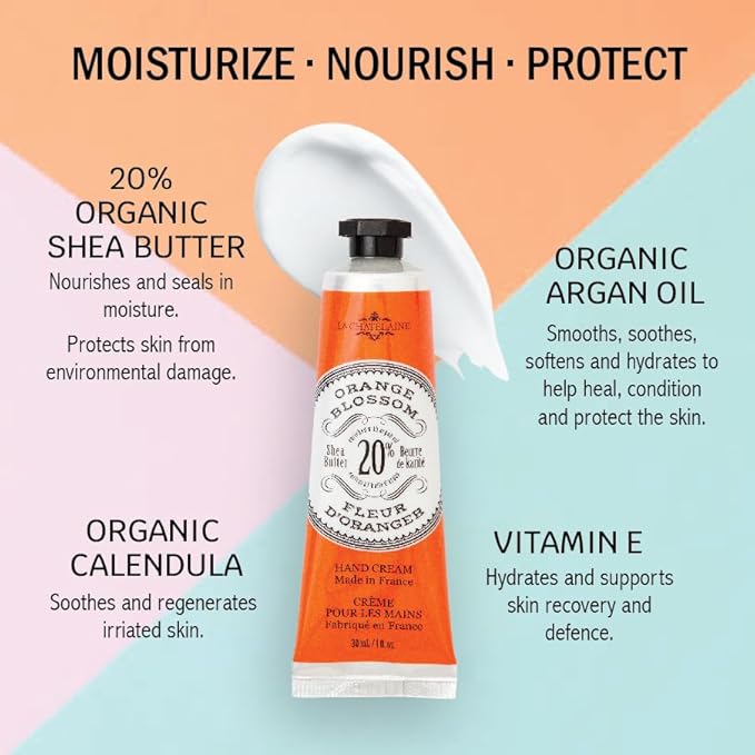 La Chatelaine Hand Cream Trio Tin, Gifts for Mom, Natural Hand Lotion Gift Set, Made in France 20% Organic Shea Butter (Gardenia, Cinnamon Orange, Passion Fruit or Orange, Oud Rose) 3 x 1 fl. oz