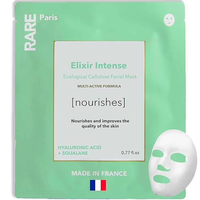 RARE Paris - Élixir Intense - Nourishing Facial Sheet Mask - Hydrating & Brightening - With Hyaluronic Acid & Squalene - Multi-Active Serum Formula - Nourishing, Firming & Revitalizing - 1 Pack