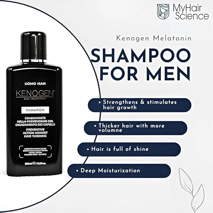 Kenogen Hair Growth Shampoo for Men – Thickening & Volumizing for Thinning Hair – Stimulates Follicles & Regrowth with Melatonin – DHT Blocker – Vegan, Sulfate-Free, Cruelty-Free Formula