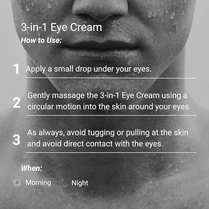 THAROS 3-in-1 Multi-Action Eye Cream for Men, Hydrating and Calming, Hyaluronic Acid, 0.5 fl.oz, Vegan. All Skin Types