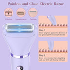 3-in-1 Electric Razor IPX7 Waterproof Bikini Trimmer Wet & Dry Use Painless Personal Trimmer Groomer for Ladies Face Body Legs Bikini Public Hairs Electric Lady Shaver with Replaceable Heads