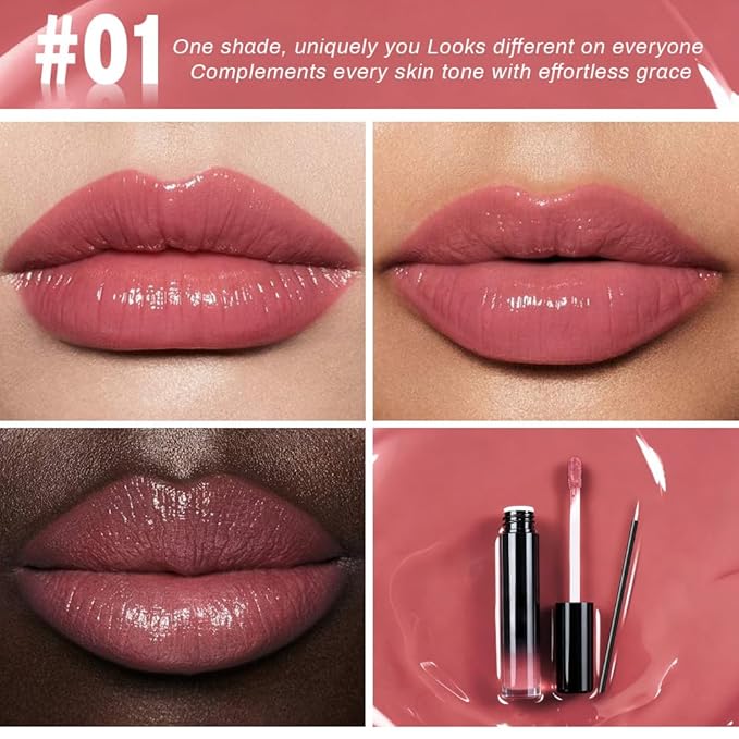 evpct Rose Nude Shiny Longwear No-Budge Liquid Lip Color Lipstick Makeup, Highly Pigmented Color Instant Shine, Waterproof Long Lasting Lipstick for Women, Lip Stain Gloss with Lip Liner Brush, 01#
