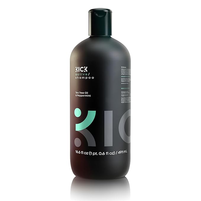 Kick Mens Shampoo - Peppermint & Tea Tree for Oil Control - Sulfate-Free, Refreshing Formula - Anti-Dandruff and Scalp Soothing - Shampoo for Oily Hair - Cruelty-Free - 16.6oz