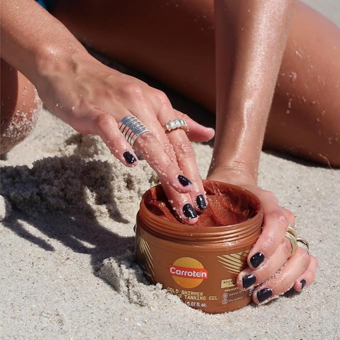 Carroten Gold Shimmer Tanning Gel | Browning Indoor/Outdoor Tan Accelerator | Non-Greasy, Water-Resistant with Carrot & Coconut Oil | Vitamin A & E For Moisture & Hydration | Made in Greece | 5 Fl Oz