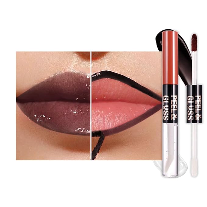 Maroon Lip Stain Peel off Lip Oil Dual Ended Combo Set, 2 in 1 Lips Liner Stain Oil Peel off Long Lasting Waterproof, High Pigmented Flawless Lips Tint Stick Not Faded Vegan & Cruelty-free 07#