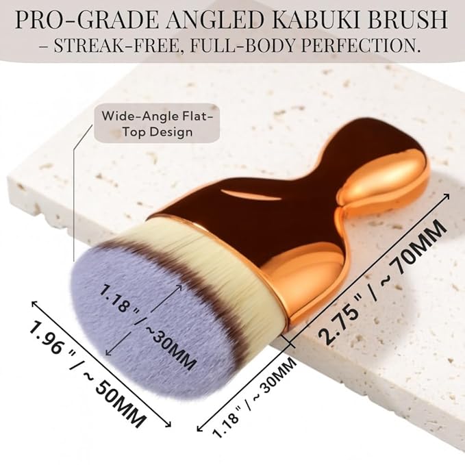 Angled Kabuki Brush – High-Density Face & Body Blending Makeup Brush for Liquid Foundation, Bronzing Lotion, Concealer, Powder, Cream, Contouring, Buffing & Streak-Free Self Tanner Applicator