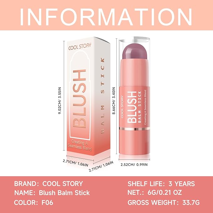 Cool Story 3-in-1 Makeup Set, Highlighter, Blush and Contour Balm Stick, Cream Formula for Face Contouring, Professional Cosmetic Kit (Blush-F06)