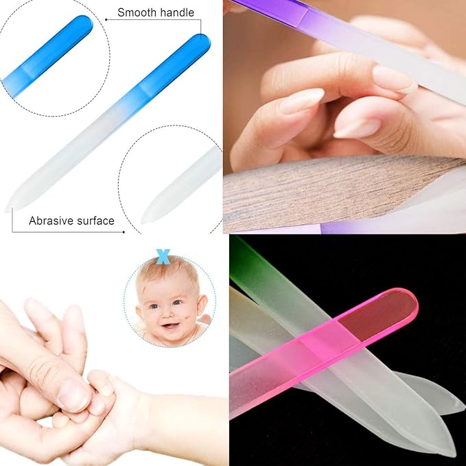 12 Pack Glass Nail Files with Case Crystal Glass Fingernail Files Double Sided Glass Nail File Mixed Color Manicure Set Christmas Gifts Stocking Stuffers
