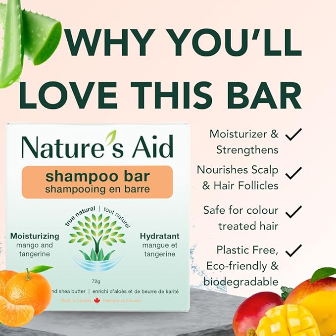 Natures Aid Rice Protein Shampoo Bar, 2.5 oz, 2 Pack (Orange Mango)