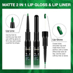 evpct 1Pcs Forest Green Matte Lip Liner & Liquid Lipstick Stain Makeup Set for Women, Green Lip Liner Stain Long Lasting Waterproof Smudge Proof, Cruelty Free Lip Stick Makeup 24 hours originales, 48