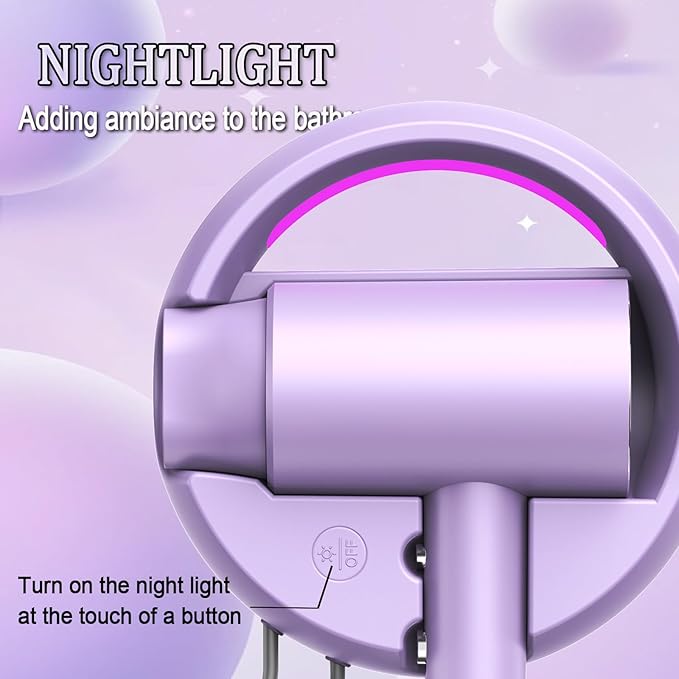 110V Hotel Wall Mounted Hair Dryer for Bathroom（with Night Light） Professional Styling HairDryer for Salon【Blue Light Negative Ions】 Fast Drying Restroom Blow Dryer，Matte Texture - Graphite Ash