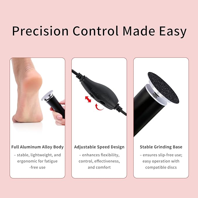 2025 Dermave Electric Foot Callus Remover for feet, ProfessionalPedicure Tool forDead Skin Removat, Best Electrie-Foot File for Women with 60 Sandpaper Discs for Soft Smooth feet