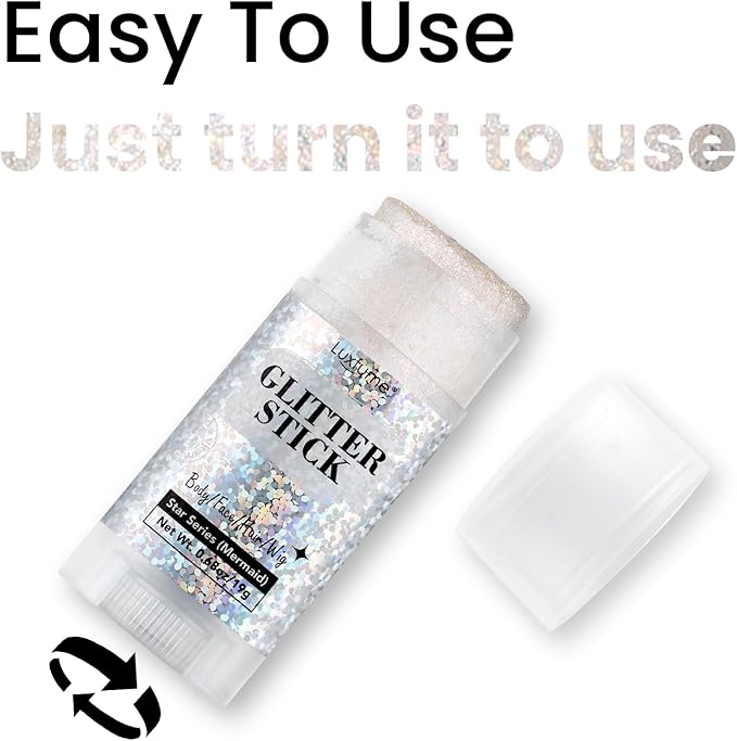 Mermaid Hair Glitter Stick, Waterproof Face Glitter for Concerts Music Rave Festival Party, Face and Body Glitter Makeup with Sparkle for Women Body/Face/Hair/Wig