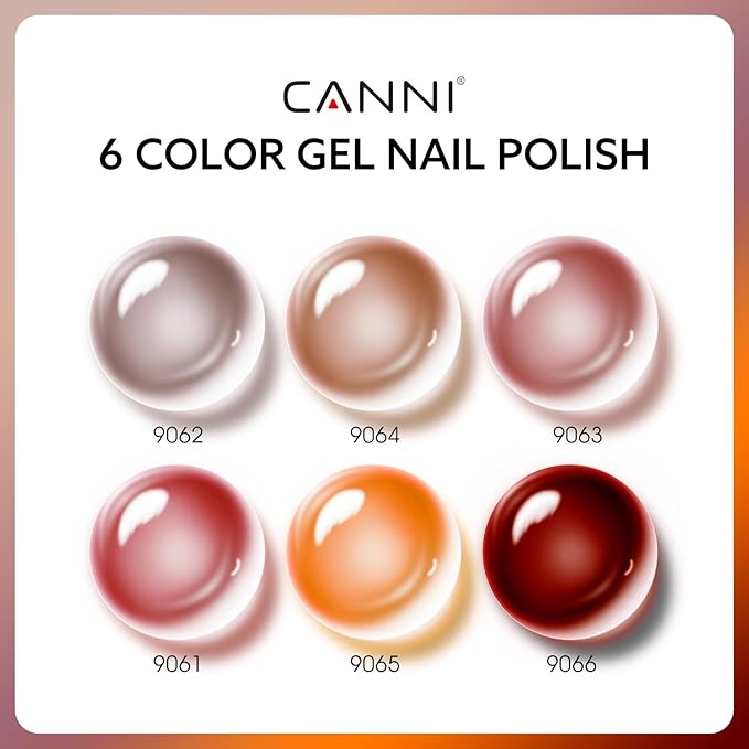 CANNI 6 Colors 9 ML Hema-Free Jelly Brown Gel Nail Polish Set, Dark Chocolate, Light Brown, Glossy, Non-Toxic, LED Nail Gel Manicure Kit DIY at Home Salon Gifts