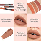 evpct 1Pcs Light Nude Brown Matte Lipstick and Lip Crayon Liner Pencil Set for Women Lip Stain Long Lasting Waterproof labiales mate magicos 24 horas originales pintalabios permanente 24 horas 17