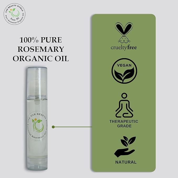 Zar Essential Oil for Skin & Hair: 100% Pure | Reduces Dandruff | Strengthens & Stimulates Hair Growth | Promotes Silky Hair | Enhances Skin Tone & Texture - 50ml (50ML, Rosemary)