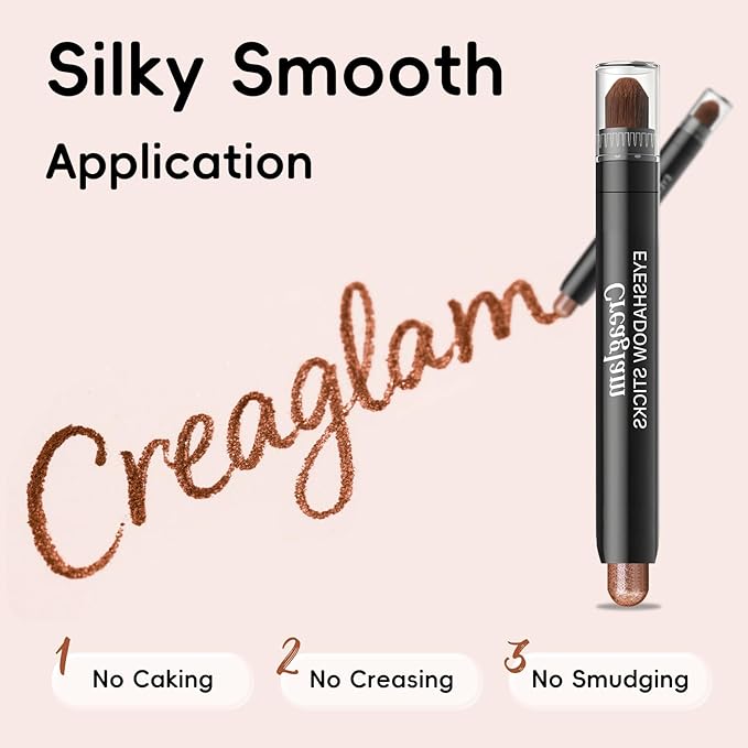 Eyeshadow Stick 3Pcs Set, Metallic & Shimmer Shades for Bold Looks, Waterproof & Smudge-Proof Pencil, Color Includes Arabian Spice, Brush Shimmer, Lion Gold, 1.9g Each