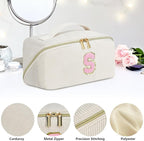 Personalized Initial Makeup Bag, Valentine's Day Gifts for Girls,Preppy Bag Cosmetic Travel Bag Women,Travel Toiletry Organizer,Large Capacity Corduroy Stuff Bag,Cute Cosmetic Pouch Skincare Bag