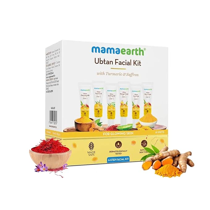Mamaearth Ubtan Single Use Facial Kit | Includes Cleanser, Scrub, Gel, Massage Creams & Face Pack | Turmeric & Saffron Infused | 2.12 Oz/60g