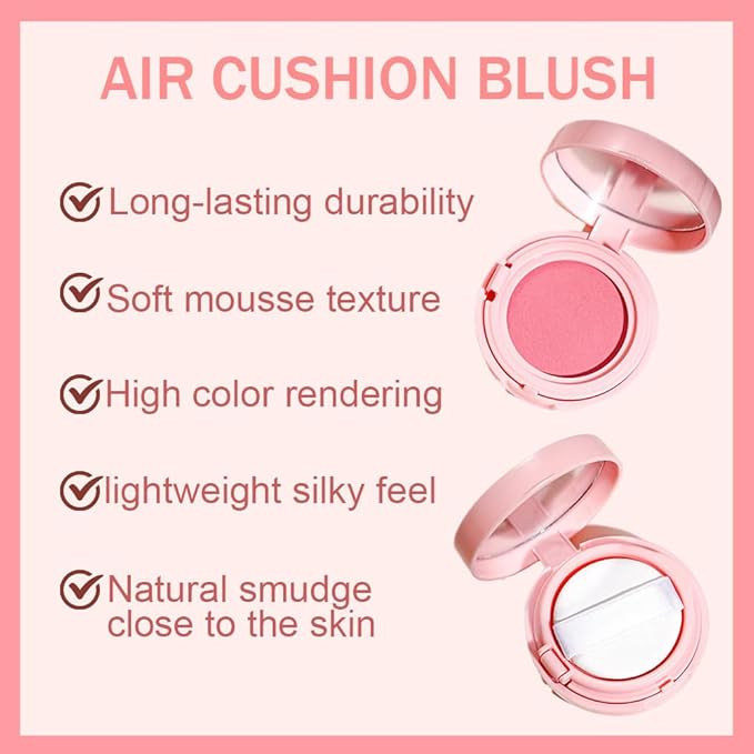 Powder Matte Blush Cheeks Face Makeup for Women With Mirror and Powder Puff Monochrome Blushes Lightweight,Smooth,Blendable,Fade and Transfer-Resistant Baked Blush,Effortless Matte Natural Finish
