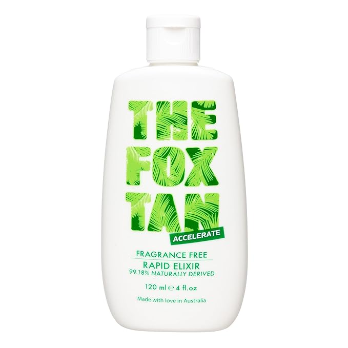 The Fox Tan Fragrance-Free Rapid Tanning Elixir, Tanning Accelerator Lotion For Darker & Faster Tans, Flawless Tans, Vegan & Cruelty-Free, 120mL