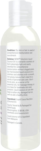 NOW Solutions, Liquid Coconut Oil, Light and Nourishing, Promotes Healthy-Looking Skin and Hair, 4-Ounce (Pack of 2)
