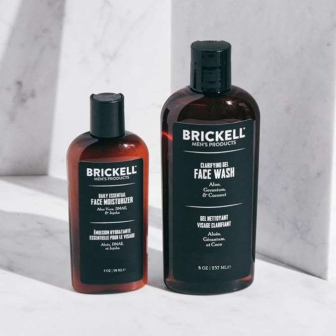 Brickell Men's Daily Essential Face Care Routine I, Gel Facial Cleanser Wash and Face Moisturizer Lotion, Men's Skincare Gift Set Natural and Organic, Scented