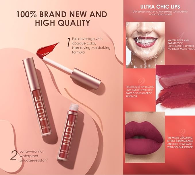 LANGMANNI 4pcs Matte Lipstick with Lipliners Durable Makeup Set,Long-Lasting Non-Stick Cup Not Fade Waterproof Pigmented Velvet Lipgloss Kit Beauty Cosmetics Makeup Gift for Girls(#3+4+6+12)