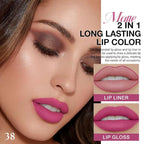 evpct 1Pcs Hot Pink Matte Lip Liner and Liquid Lipstick Stain Makeup Set for Women, Rose Pink Long Lasting Smudge Proof Lipstick labiales matte mate larga duracion listip 24 hours originales, 38#