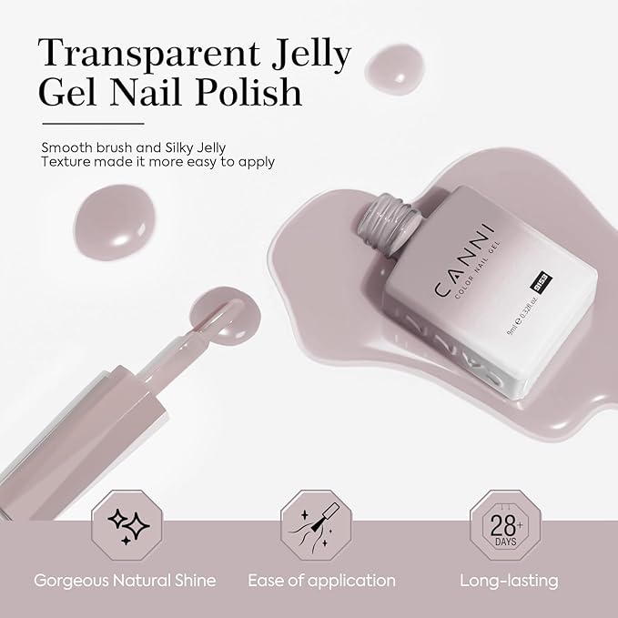 CANNI Jelly Nude Gel Nail Polish Set- 6 Pcs 9 Ml Neutral Transparent Jelly Pink Colors Gel Polish Kit, Soak Off LED Nail Gel Manicure Kit DIY at Home Salon Gifts