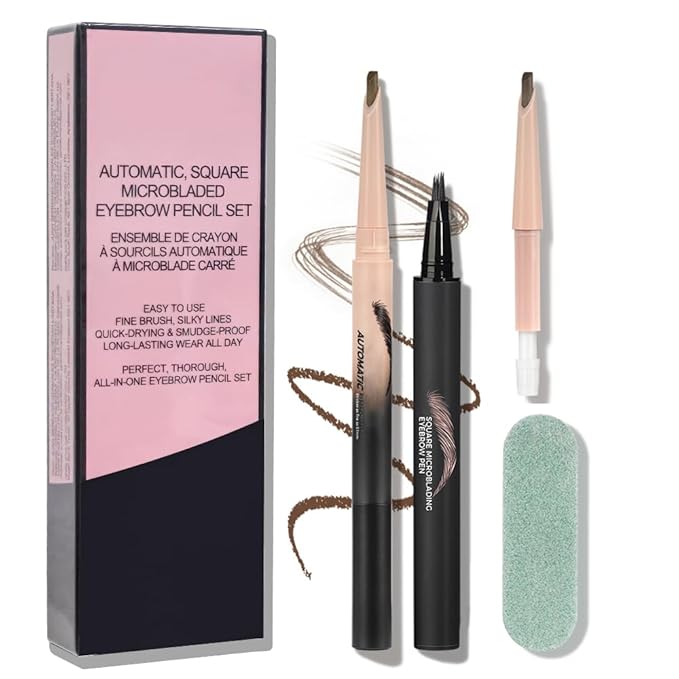 Eyebrow Pen,Eyebrow Pencils Set for Women with machete Eyebrow Pencil,Liquid Square Angled Brush, and Eyebrow Brush，Waterproof Eyebrow Pencil Create Full,Natural Hair-Like Brows,Mocha(2 Pcs)