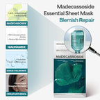 Mediheal Madecassoside Essential Sheet Mask Blemish Repair 10 pcs. 98% Purity Madecassoside & Hyaluronic Acid Included. Enhancing Moisture Barrier & Skin Texture Care. Vegan Formula Sheet Mask