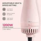 TYMO Pink Volumizer Hair Dryer Brush with Titanium Barrel, 1200W, 3 Speeds, Nylon Bristles, Ionic Technology, Salon Long-lasting Hairstyles, Hot Air Brush for Women, Designed for 120V USA Outlets