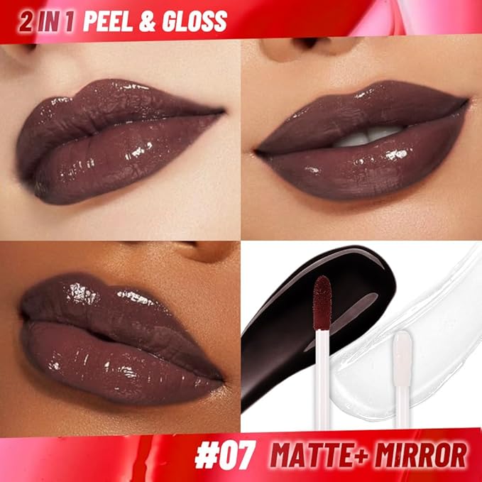 Maroon Lip Stain Peel off Lip Oil Dual Ended Combo Set, 2 in 1 Lips Liner Stain Oil Peel off Long Lasting Waterproof, High Pigmented Flawless Lips Tint Stick Not Faded Vegan & Cruelty-free 07#