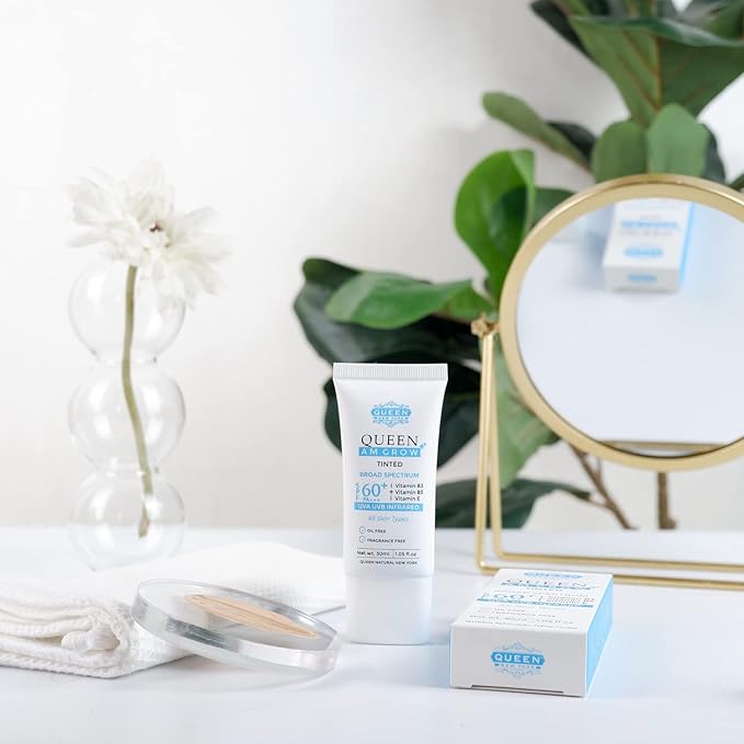 QUEEN AM GLOW | TINTED SunScreen SPF 60 PA+++Primer-Face Moisturizer- Vitamin B3, B5, E- Non-Greasy, Silky Touch-oil free, fragrance free by QUEEN NATURAL NEW YORK (Pack of 2)