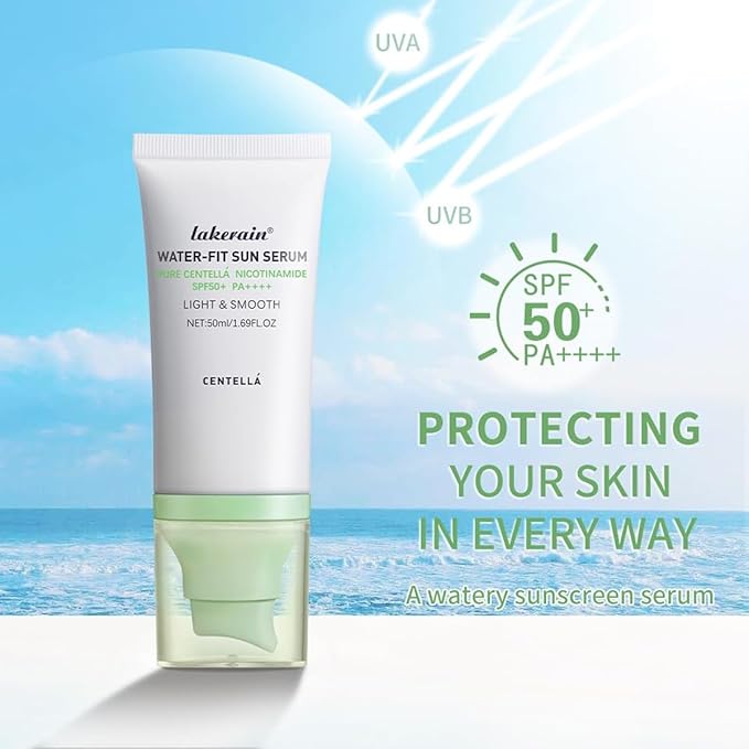2PCS Centella Sunscreen SPF 50,Face Sun Screen Long-Lasting Protection,Madagascar Sunscreen,NO White Cast - Dry Oily Skincare,Moisturizing Non-Sticky Centella Water-Fit Sun Serum for All Skin. (Green)