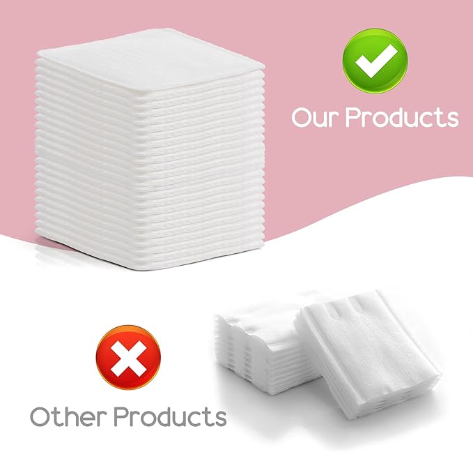 240 Count Large Cotton Pads, Makeup Remover Pads Square Disposable Cotton Soft Rounded Corners Lint-Free with Pressed Seam Design for Facial Cleansing Daily Skin Care