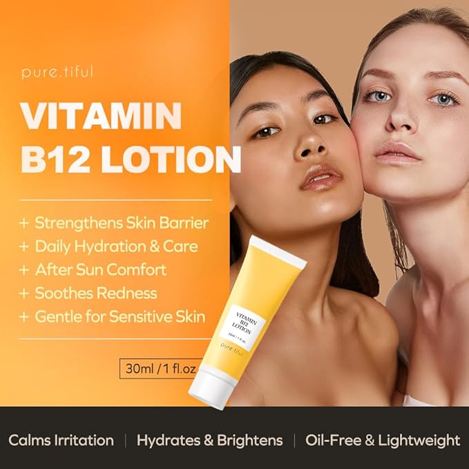 Vitamin B12 Lotion (1 oz) | Repair & Hydrating Cream for All Ages （teen & adult| Soothes Redness, After-Sun Skin Relief, Strengthens Barrier, Sensitive Skin Safe