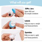 3 Gram Sample Containers With Lids, 50 Count Tiny Jars, Empty Lip Balm, Mini Cosmetic Makeup Travel Containers With Labels, Mini Disposable Spatulas